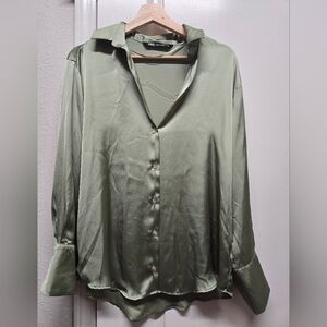 Zara Satin Shirt in Sage Green